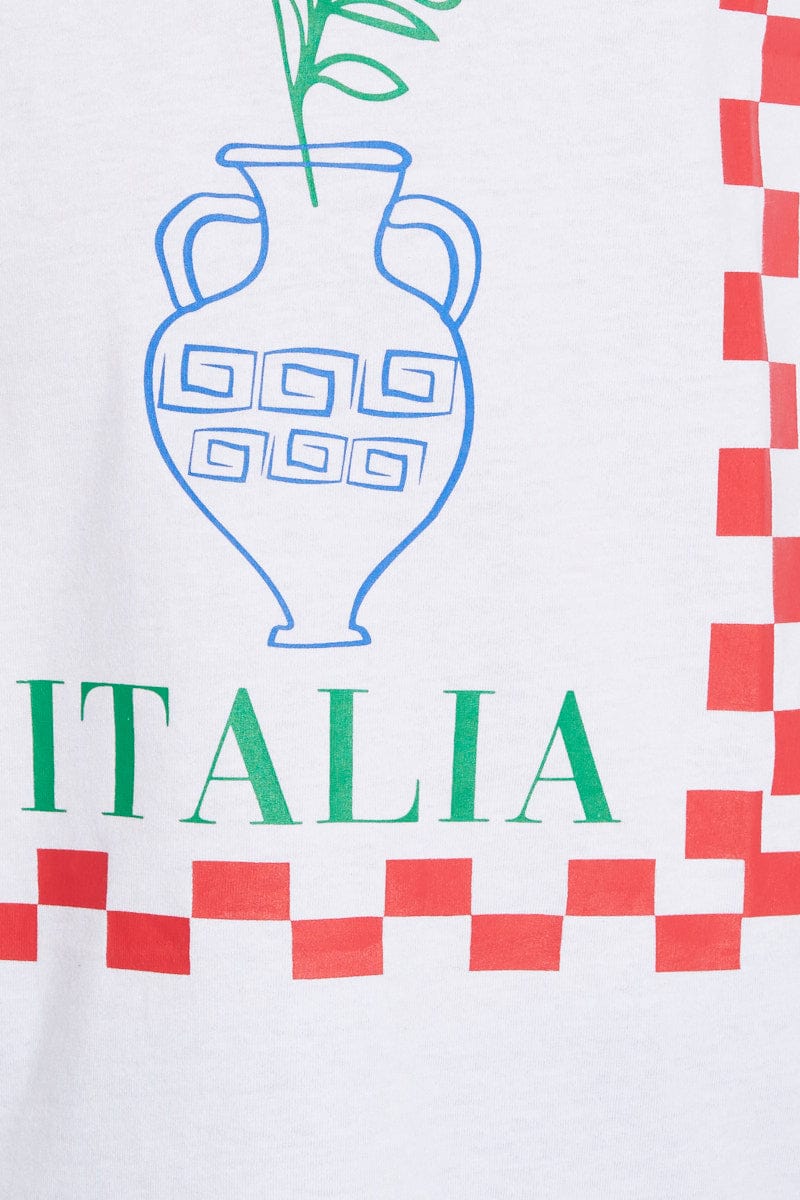 White Tee Round Neck Short Sleeve Milano Print - Image 6