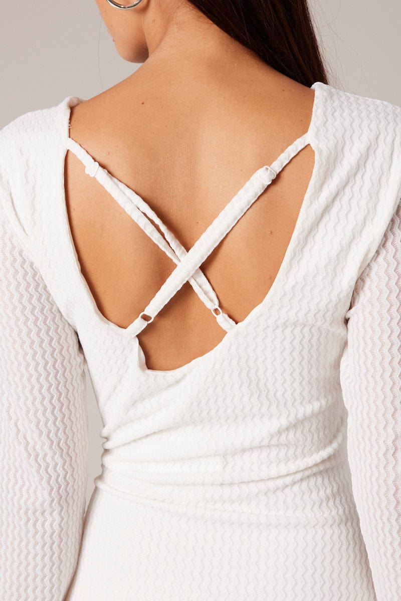 White Textured Dress Long Sleeve - Image 6
