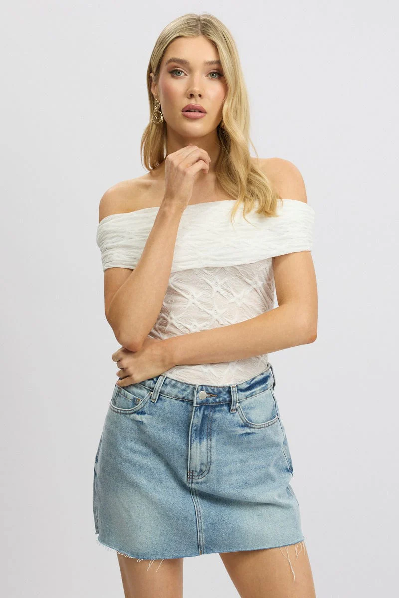 White Textured Top Off Shoulder - Image 3