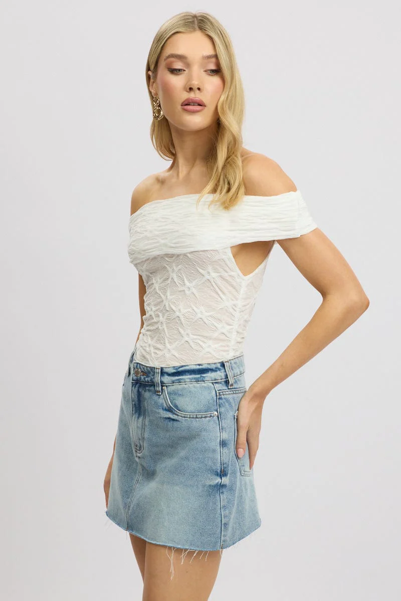 White Textured Top Off Shoulder - Image 4