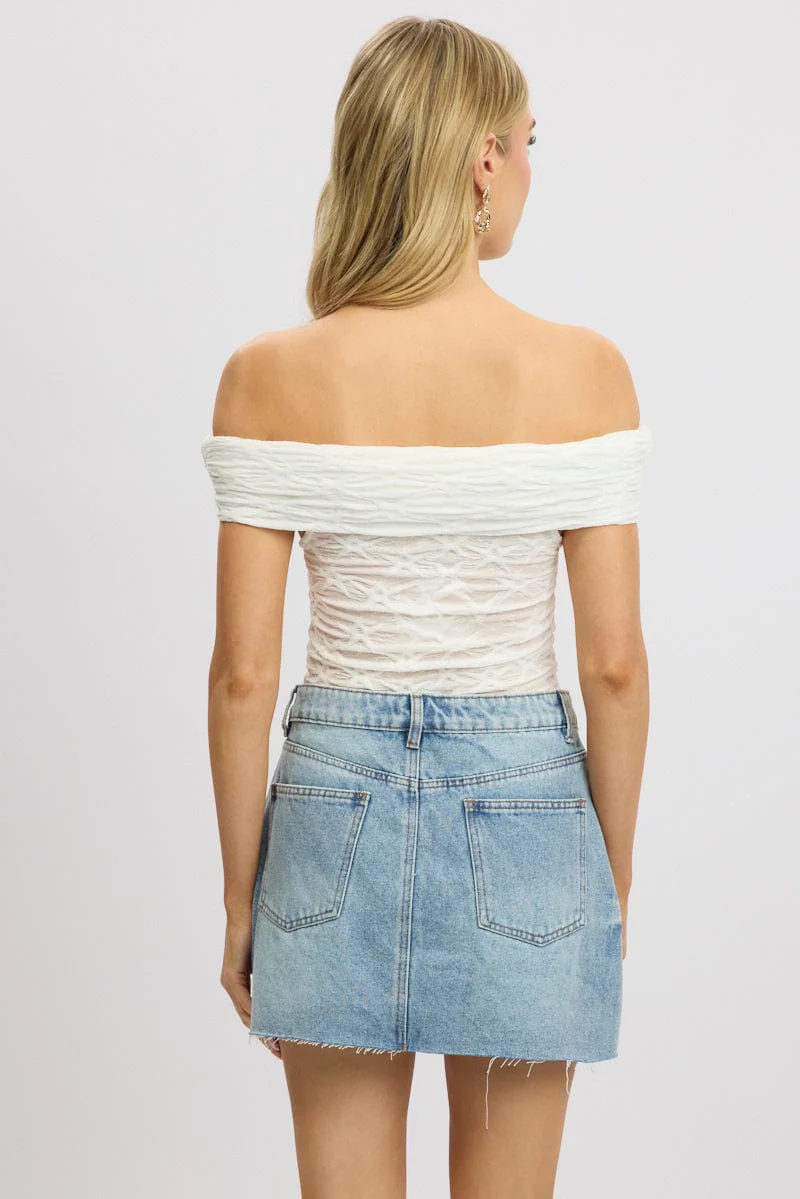 White Textured Top Off Shoulder - Image 5