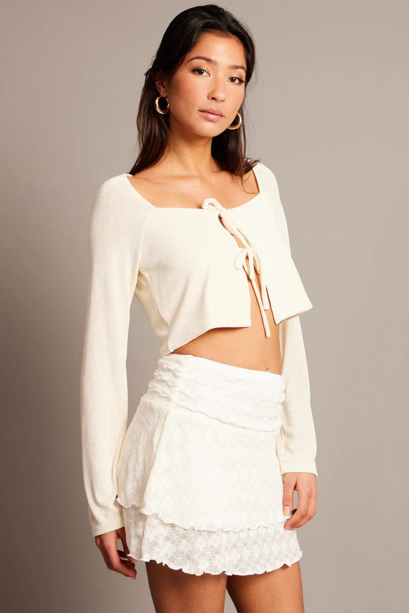 White Tie Up Front Top Long Sleeve - Image 4