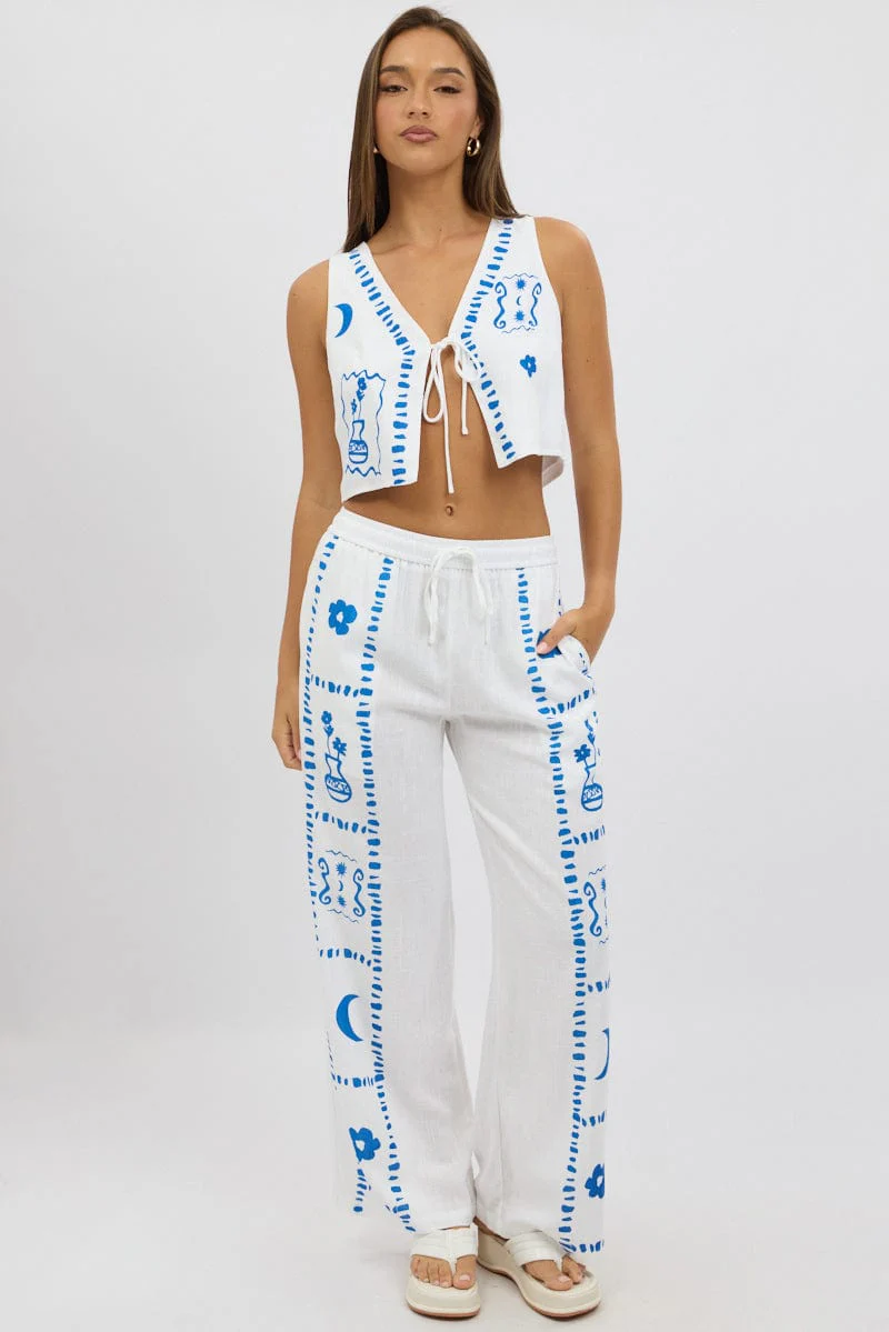 White Tie Up Front Top - Image 2