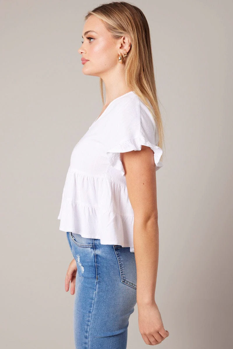 White Tiered Top Short Sleeve - Image 4
