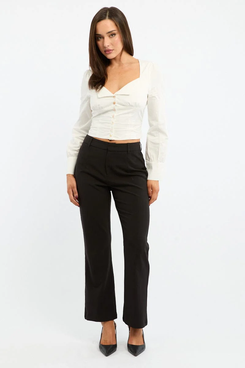 White Top Long Sleeve Collared Button Up Shirred Back - Image 2