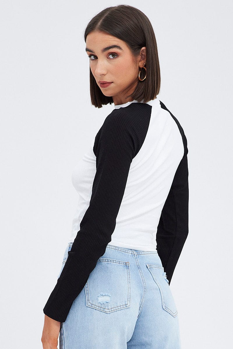 White Top Long Sleeve Crew Neck Longline Rock Graphic - Image 5