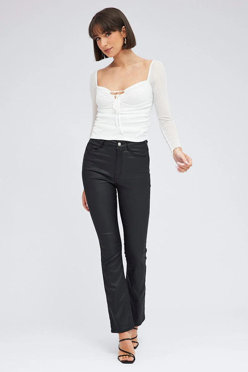White Top Long Sleeve Sweetheart Keyhole Ruched Mesh - Image 2