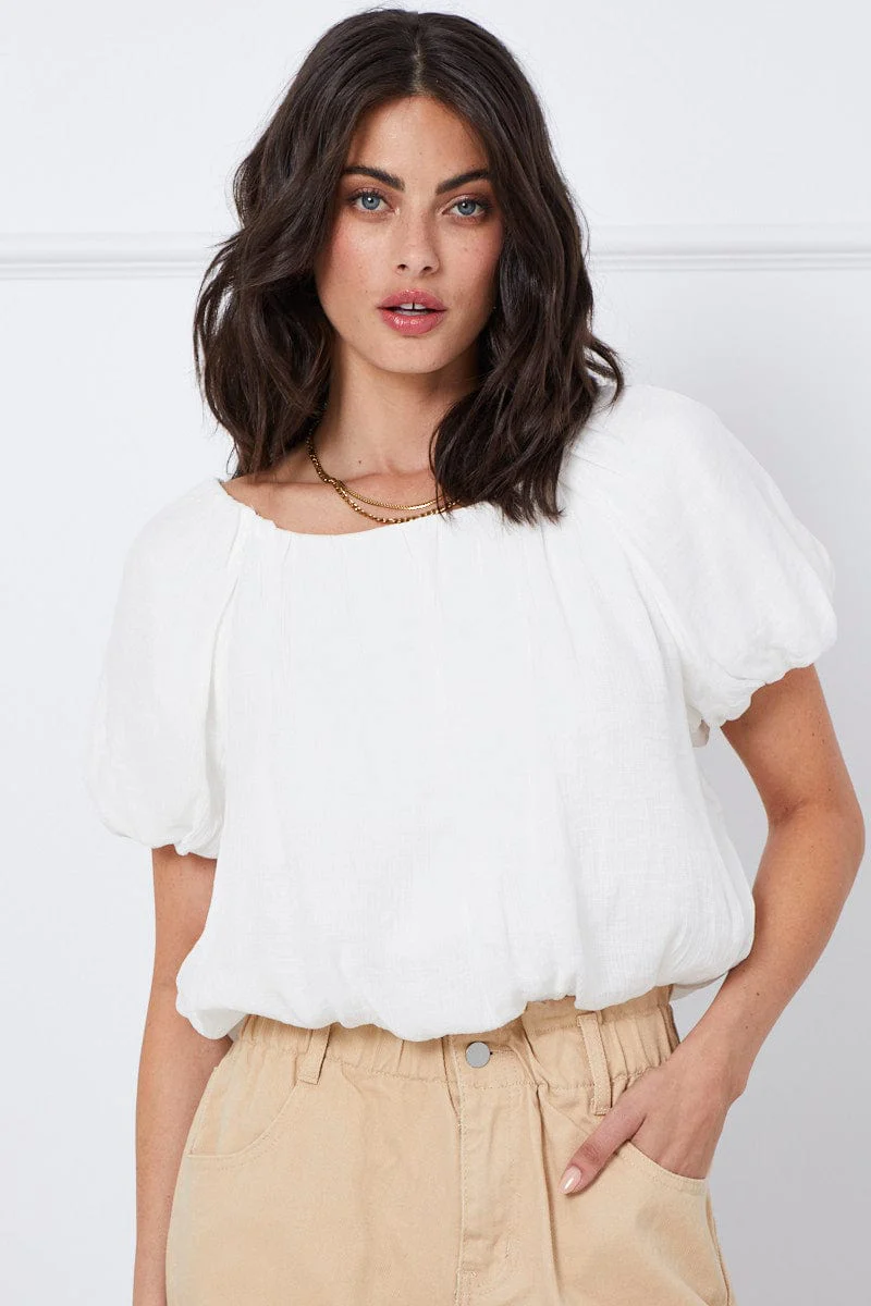 White Top Short Sleeve Round Neck Oversized - Image 3