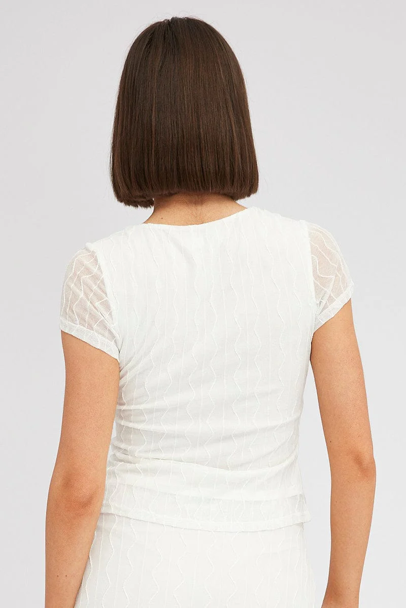 White Top Short Sleeve Sweetheart Keyhole Hook & Eye - Image 5