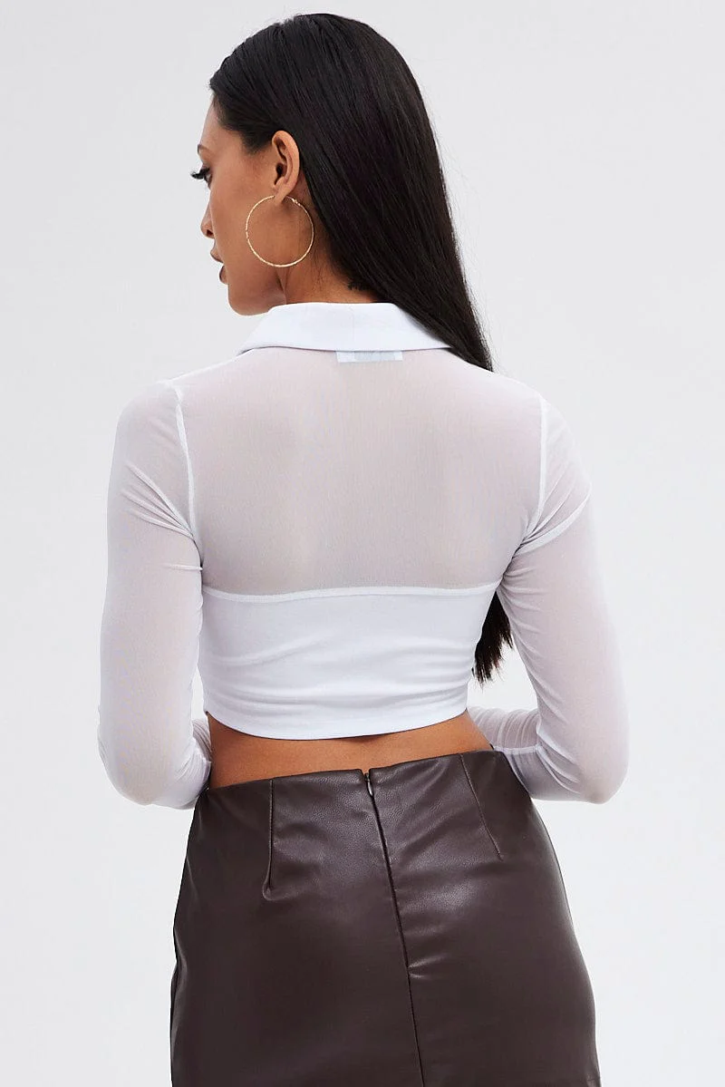 White Top with Long Sleeve and Collar - Image 5