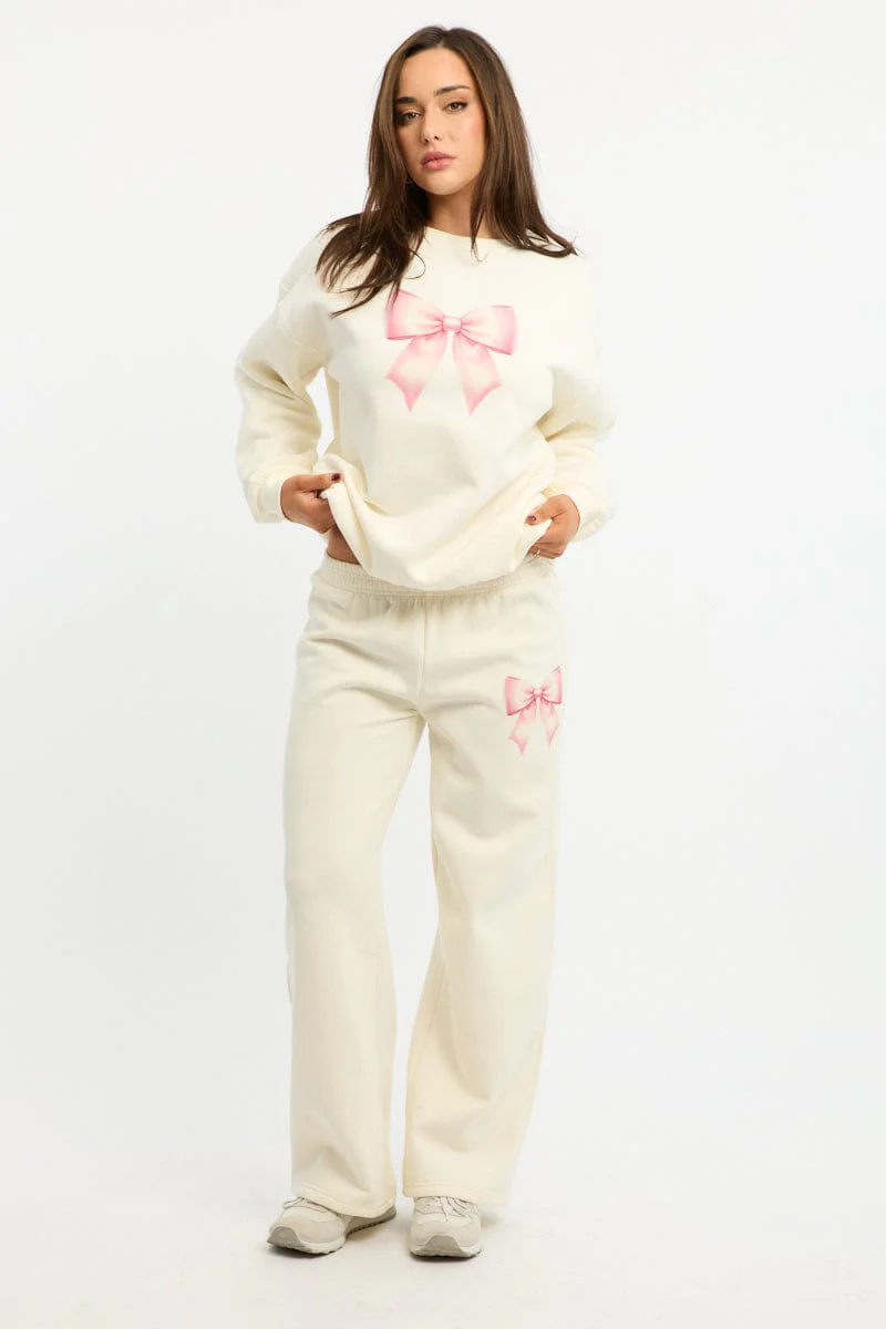 White Track Pants Wide Leg - Image 3