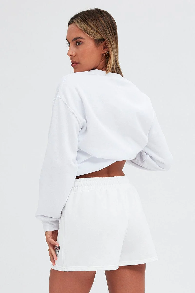 White Track Short Mid Rise Elastic Waist Brooklyn - Image 5