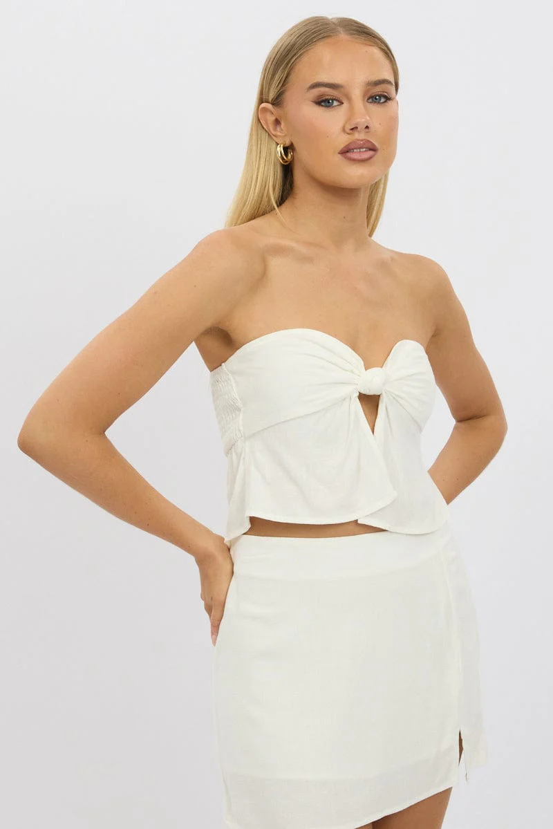 White Tube Top Strapless Open Front Linen Blend