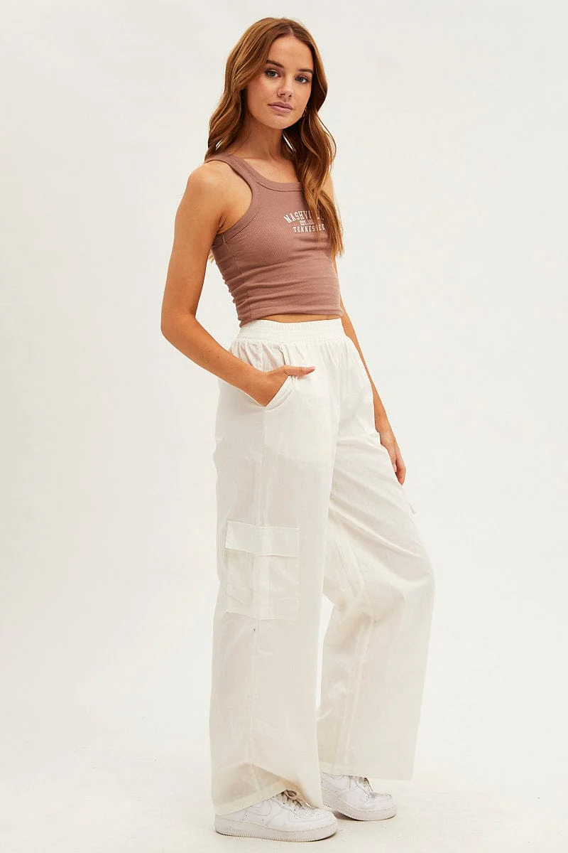 White Wide Leg Cargo Pants High Rise - Image 4