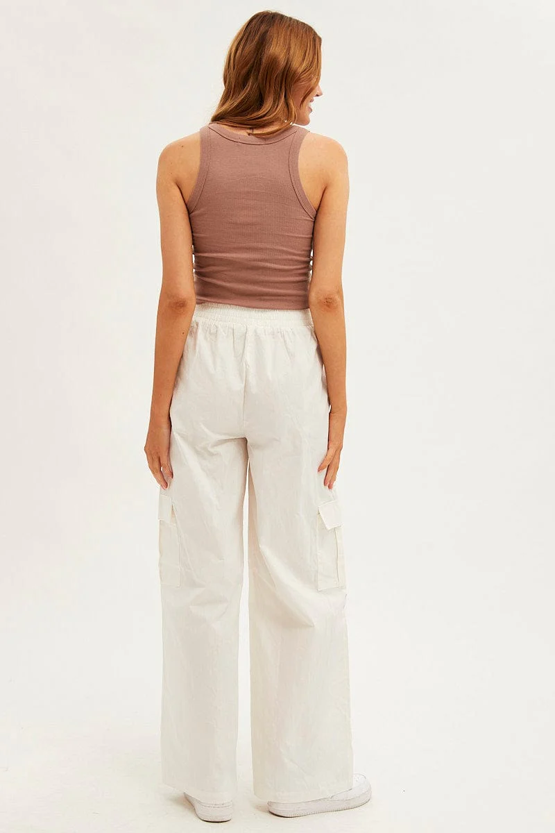 White Wide Leg Cargo Pants High Rise - Image 5