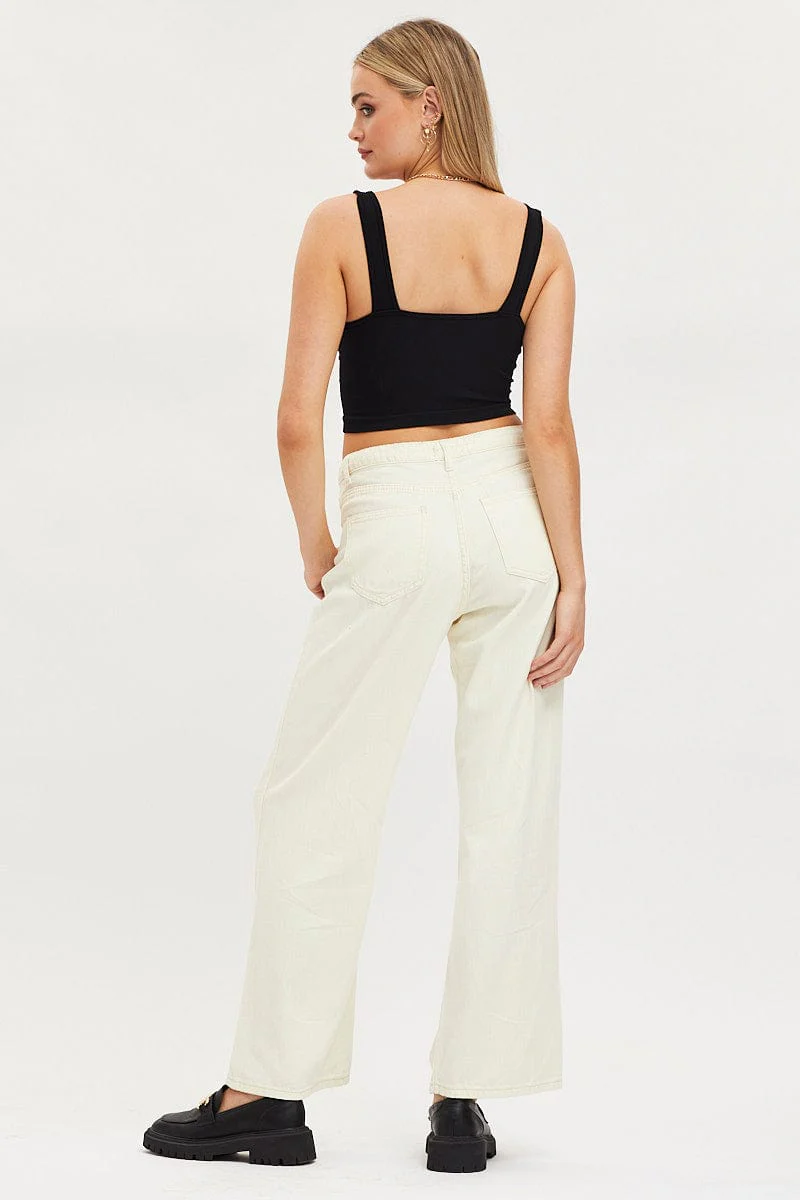 White Wide Leg Denim Jeans High Rise - Image 5