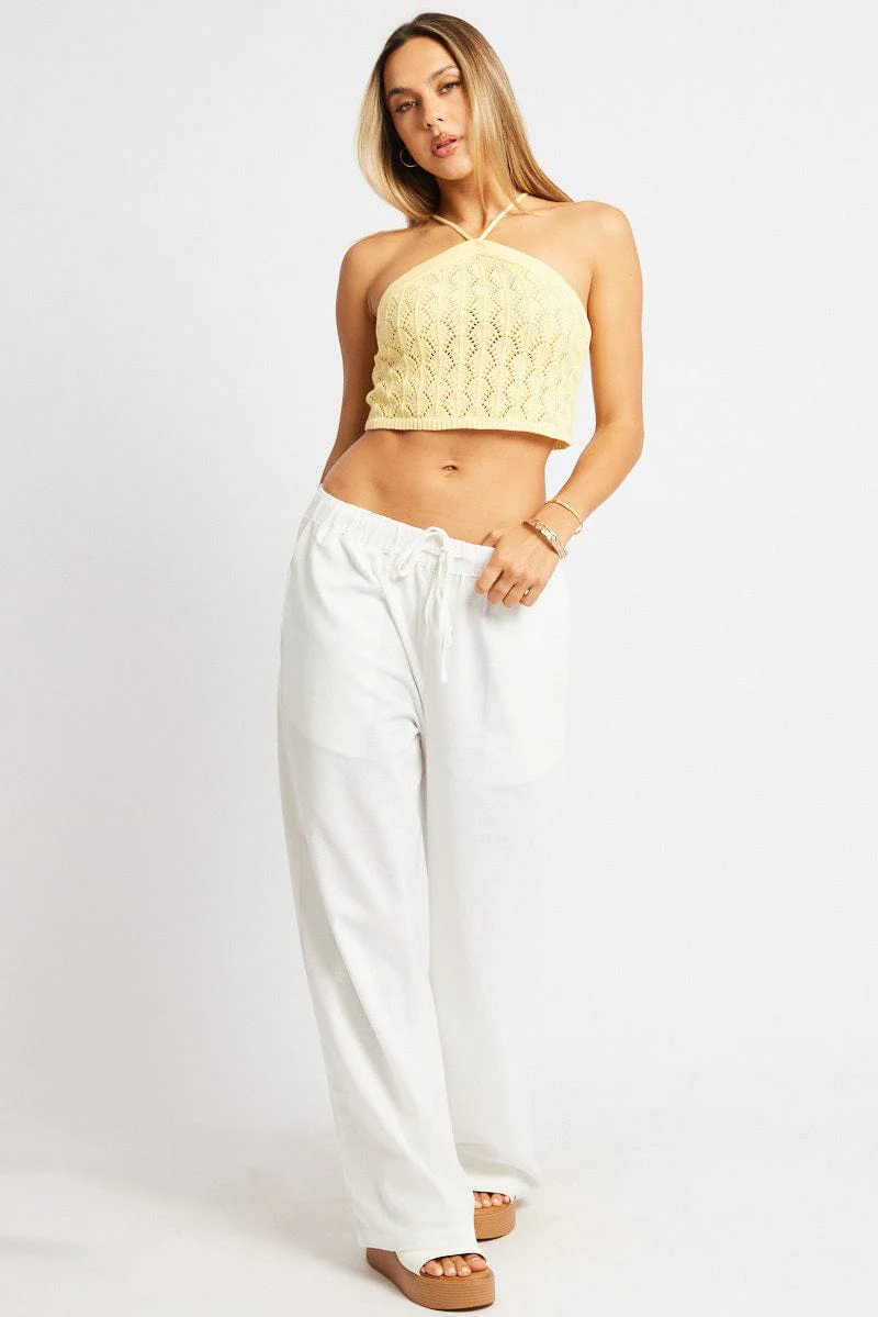 White Wide Leg Pants Elasticated Waist - Image 3