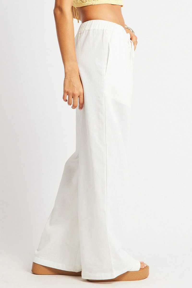 White Wide Leg Pants Elasticated Waist - Image 4