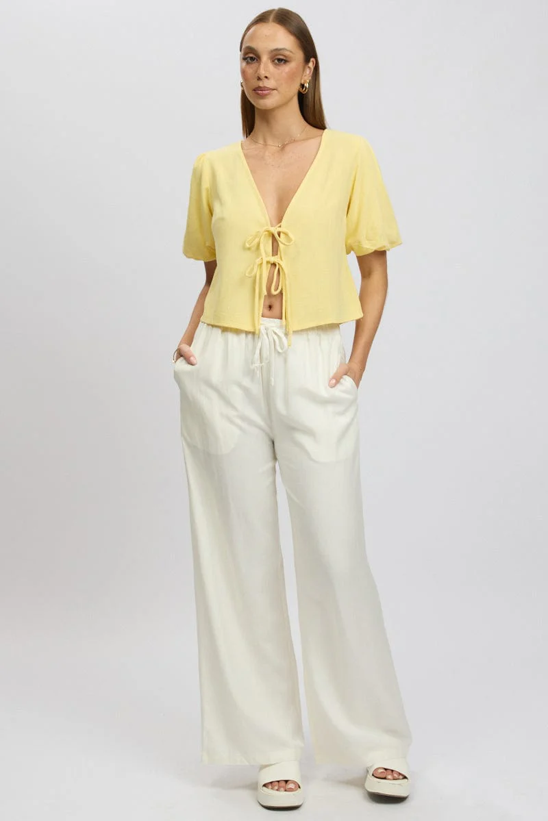 White Wide Leg Pants Elasticated Waist - Image 3