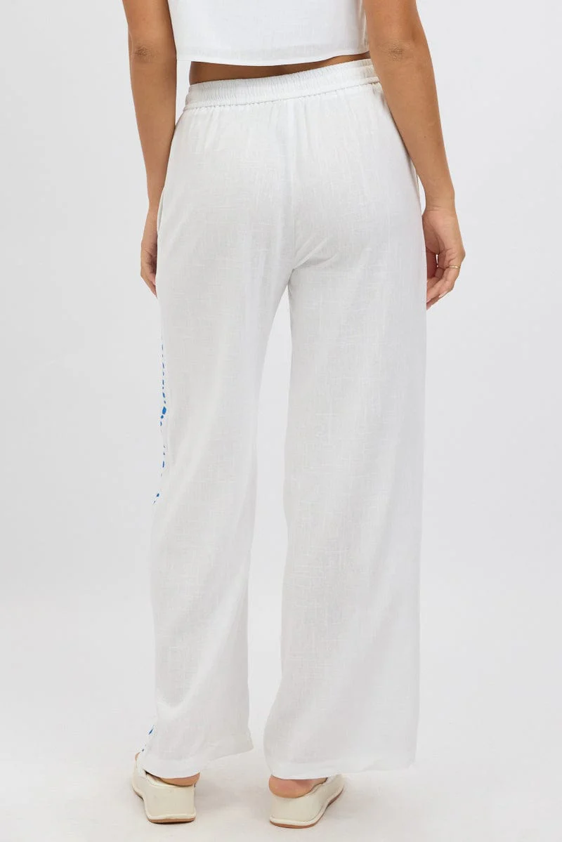White Wide Leg Pants Elasticated Waist - Image 5
