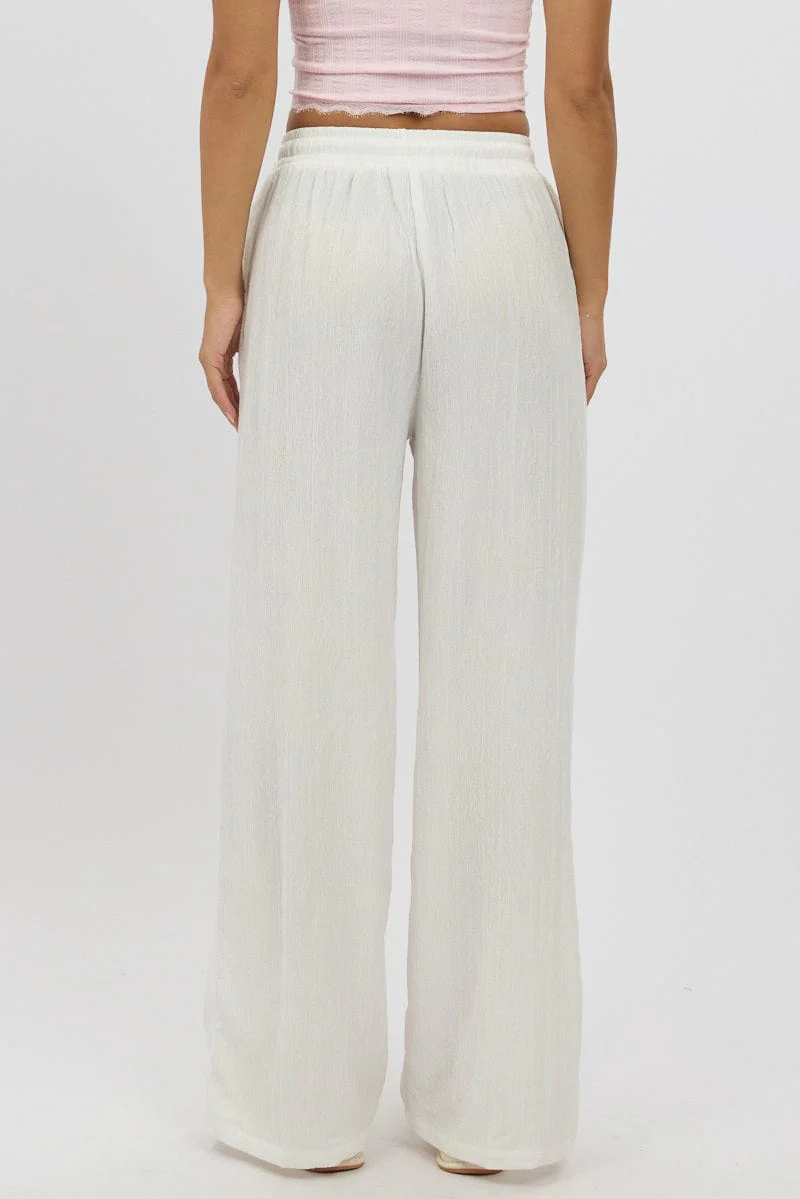 White Wide Leg Pants Elasticated Waist - Image 5