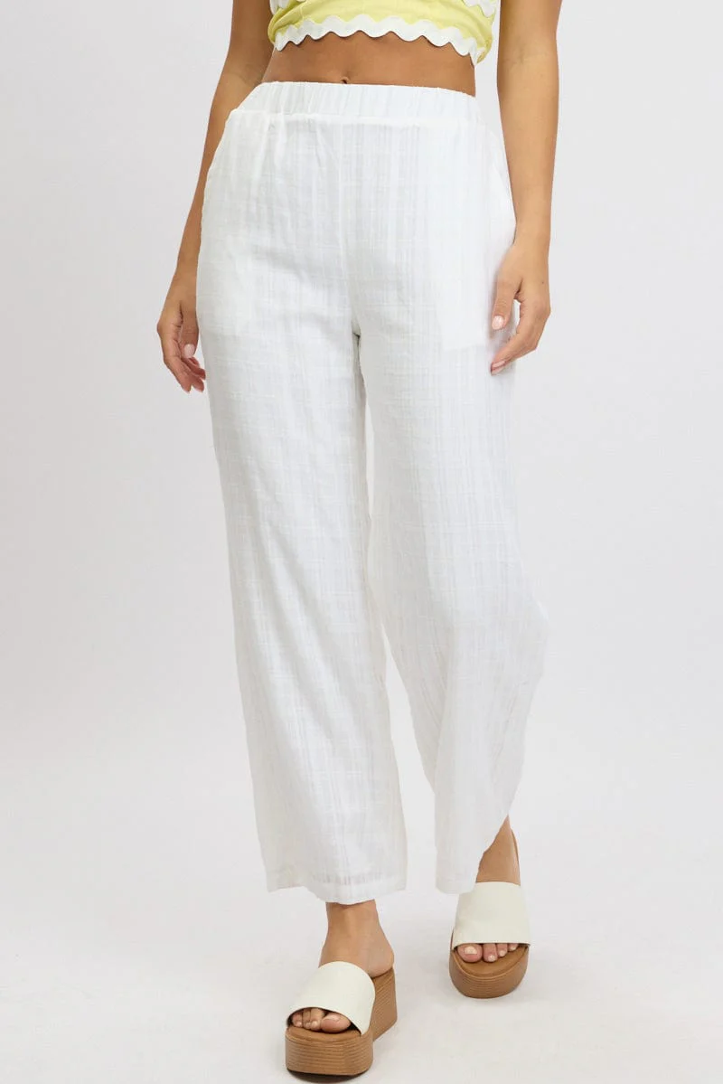 White Wide Leg Pants Elasticated Waist - Image 2