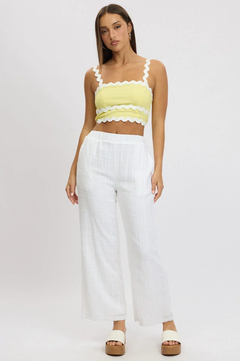 White Wide Leg Pants Elasticated Waist - Image 3