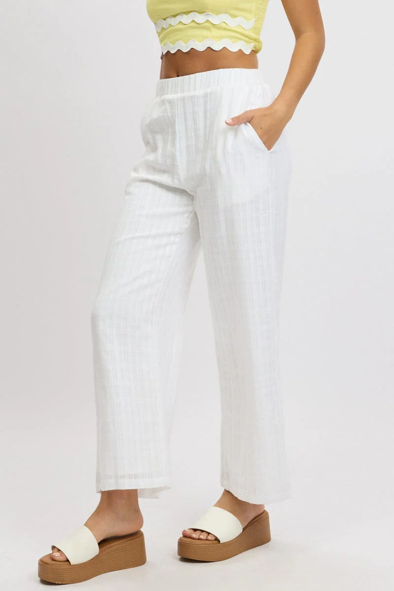 White Wide Leg Pants Elasticated Waist - Image 4