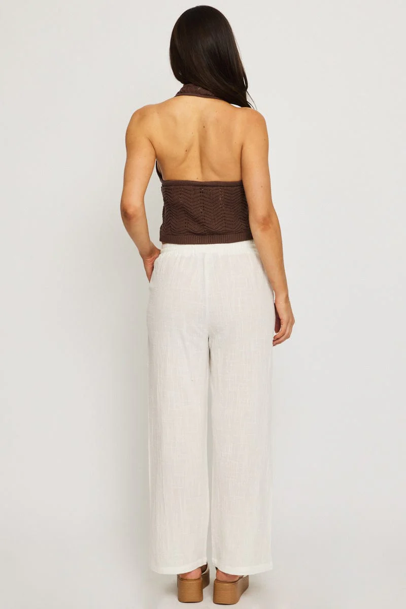 White Wide Leg Pants Elasticated Waist - Image 4