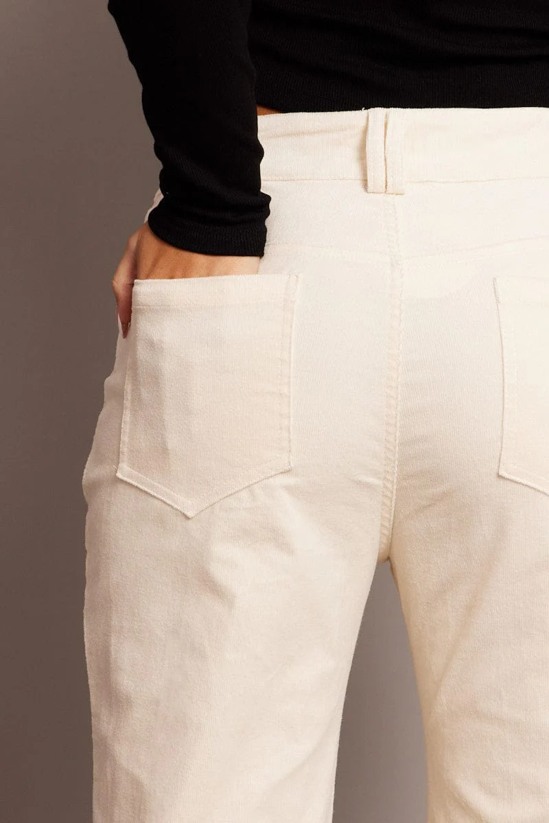 White Wide Leg Pants High Rise Corduroy - Image 6