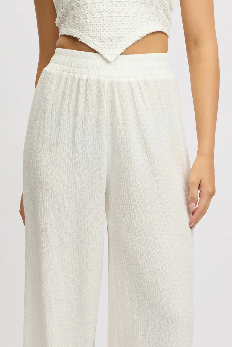 White Wide Leg Pants High Rise Textured Fabric - Image 6
