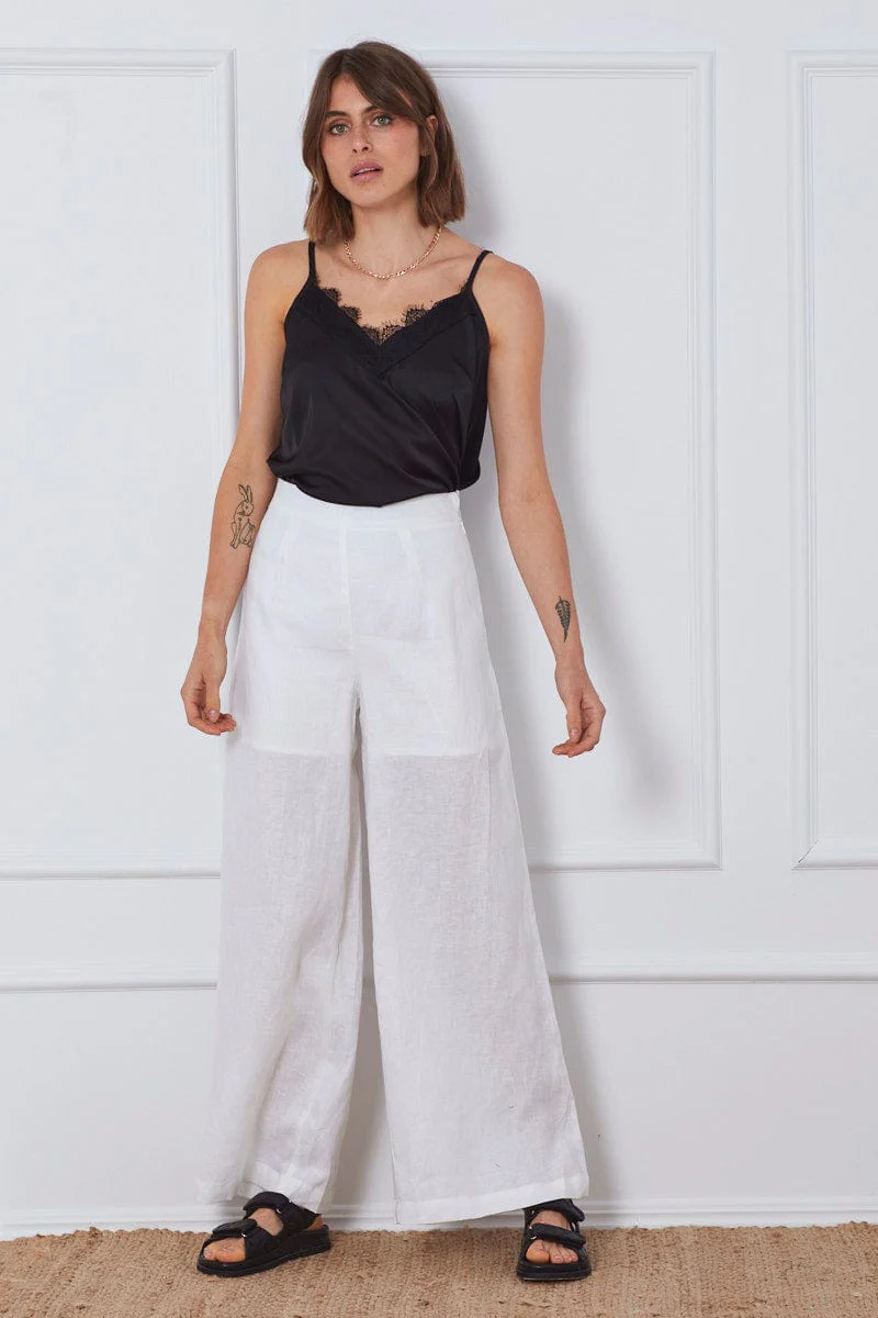 White Wide Leg Pants High Waist - Image 3