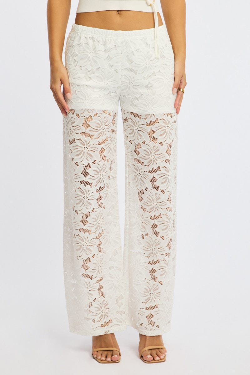 White Wide Leg Pants Lace - Image 2