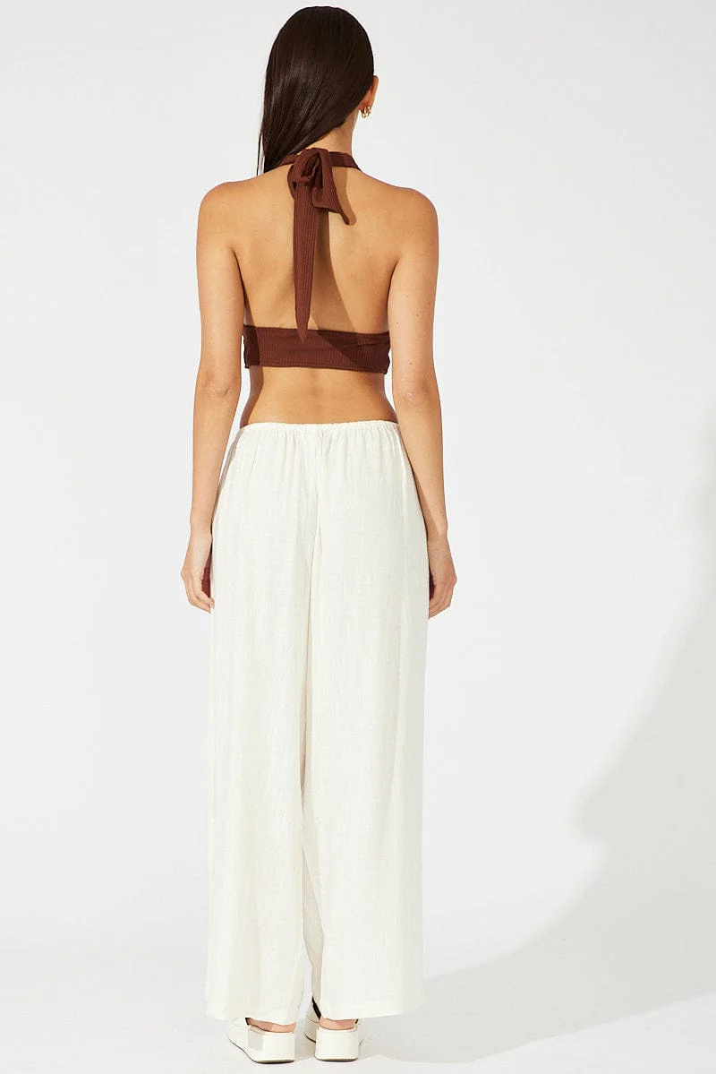 White Wide Leg Pants Low Rise Linen Blend - Image 5