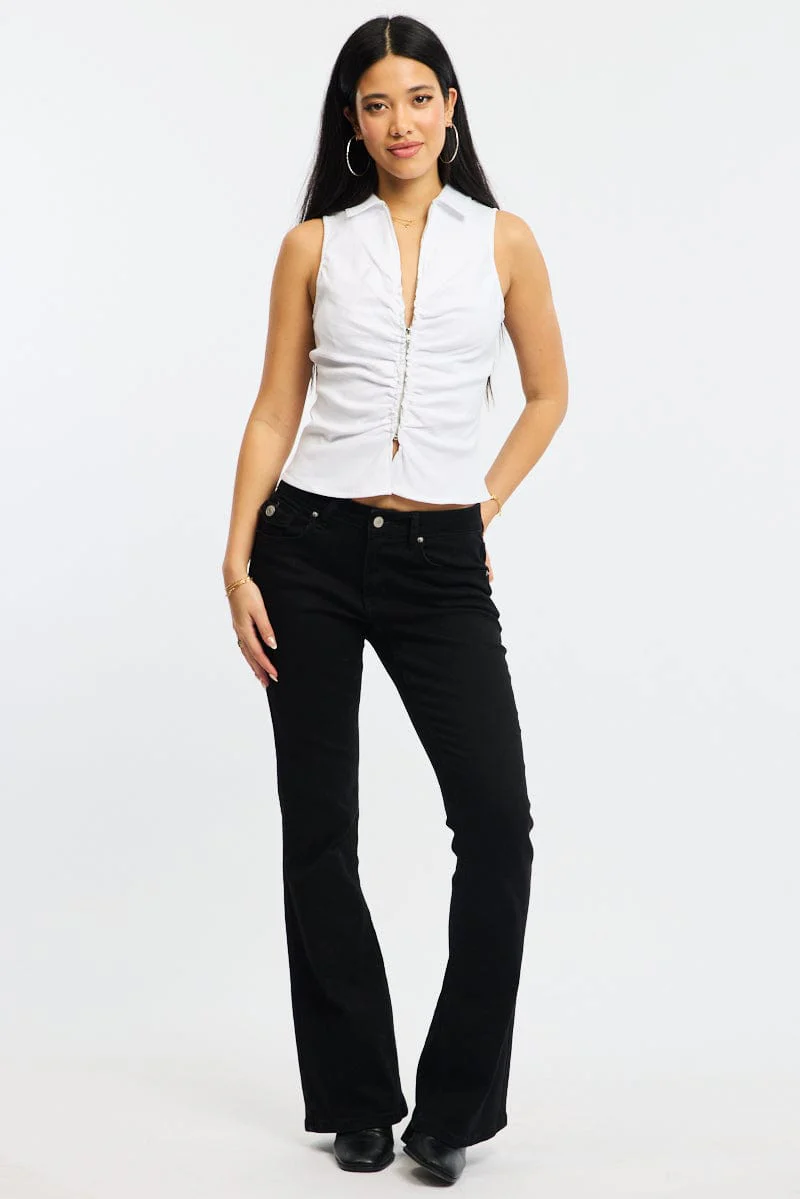 White Zip Up Top Sleeveless Collared Bengaline - Image 2
