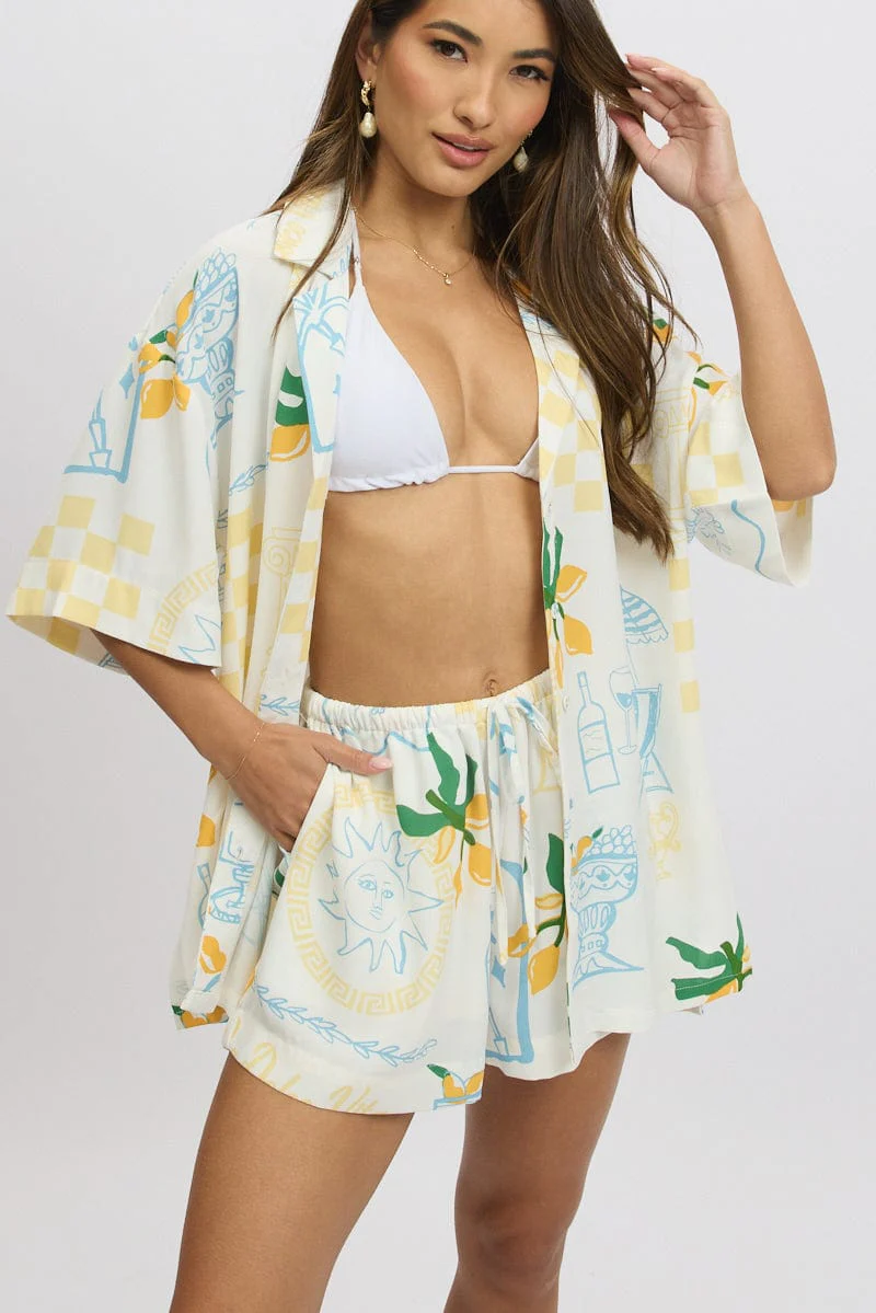 Yellow Abstract Relaxed Shorts Mid Rise - Image 2
