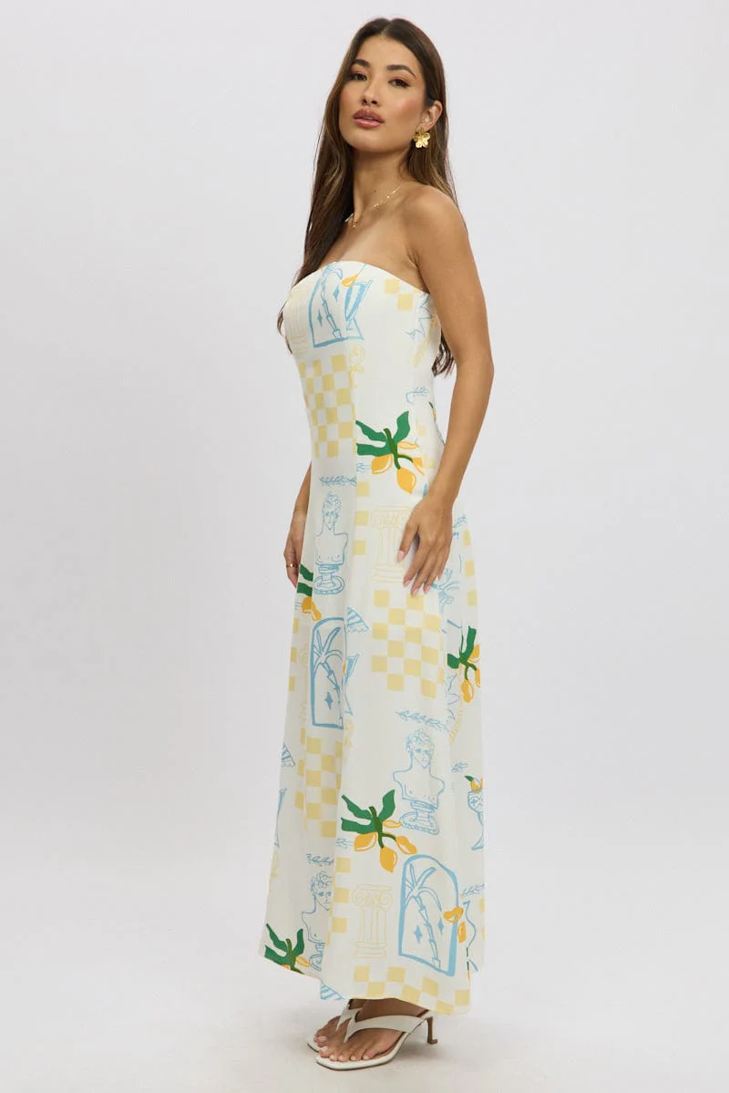 Yellow Abstract Strapless Maxi Dress - Image 4