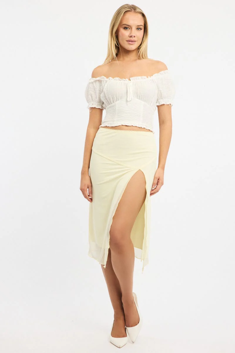 Yellow Asymm Midi Skirt Mesh - Image 3