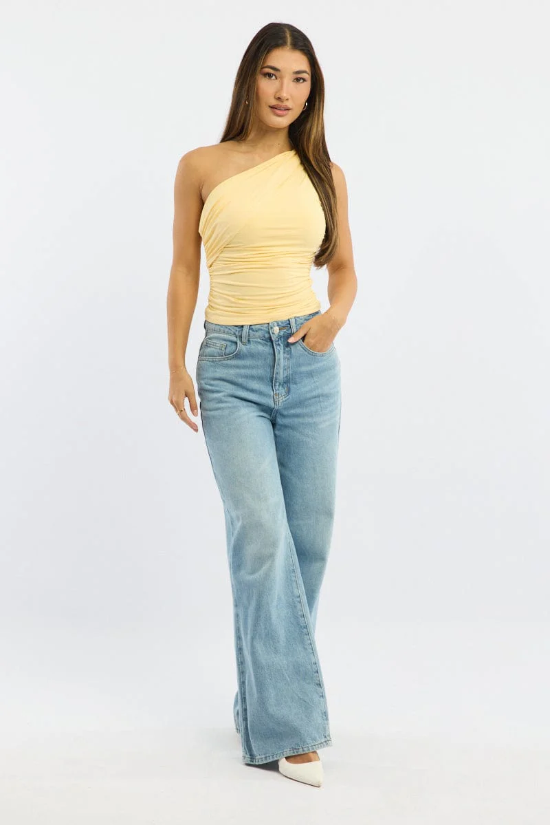 Yellow Asymmetrical Off Shoulder Top - Image 2