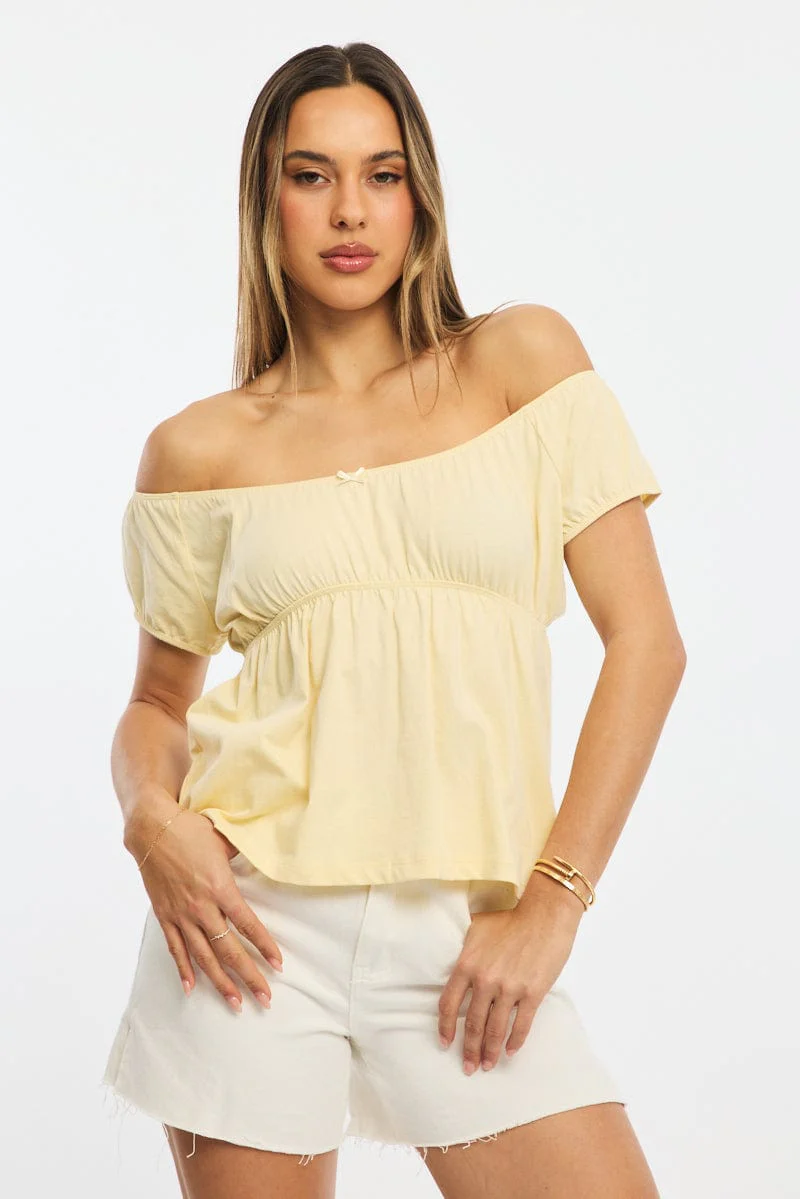 Yellow Baby Doll Top Short Sleeve