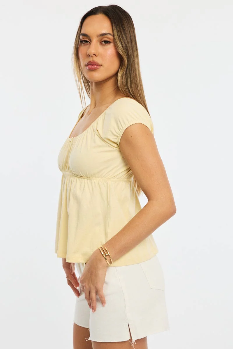 Yellow Baby Doll Top Short Sleeve - Image 3