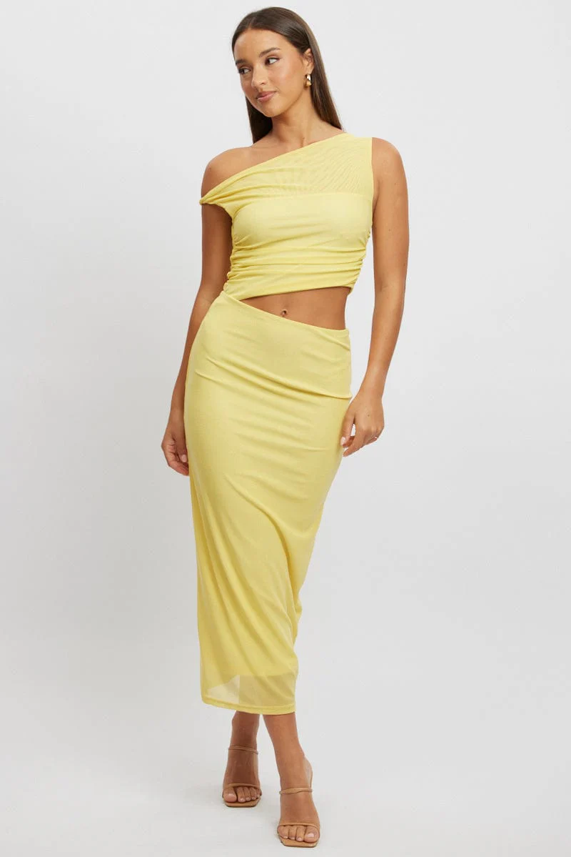Yellow Bodycon Dress Maxi Mesh - Image 3