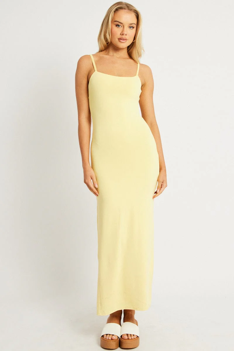 Yellow Bodycon Dress Maxi Supersoft - Image 3