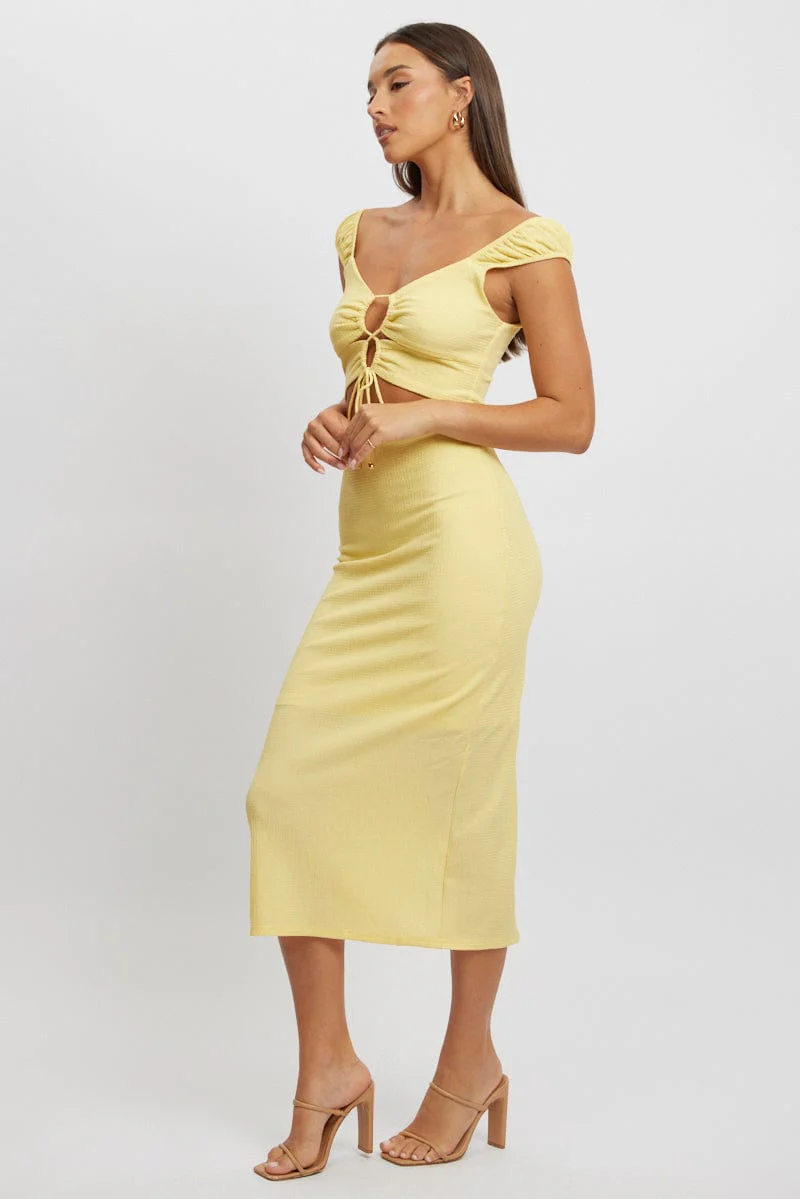 Yellow Bodycon Dress Textured Midi - Image 2