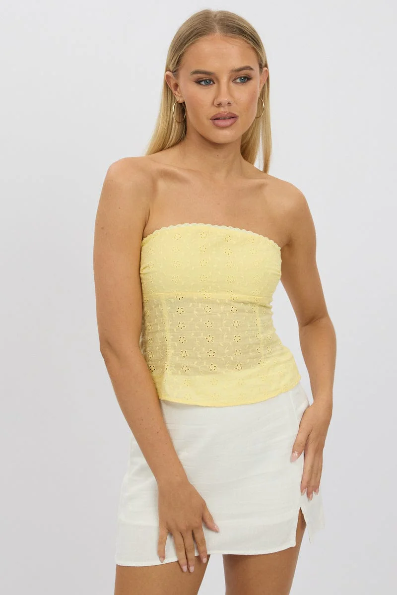 Yellow Broderie Boob Tube - Image 3