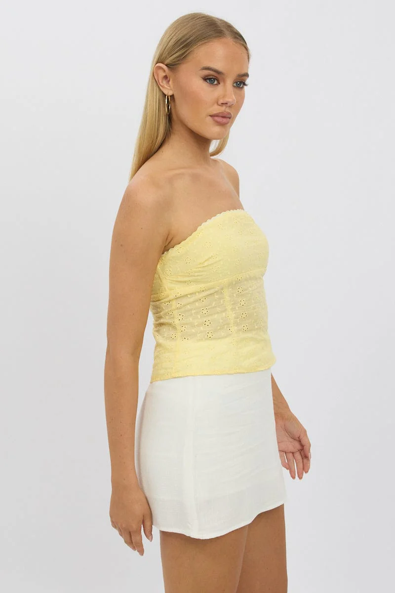Yellow Broderie Boob Tube - Image 4