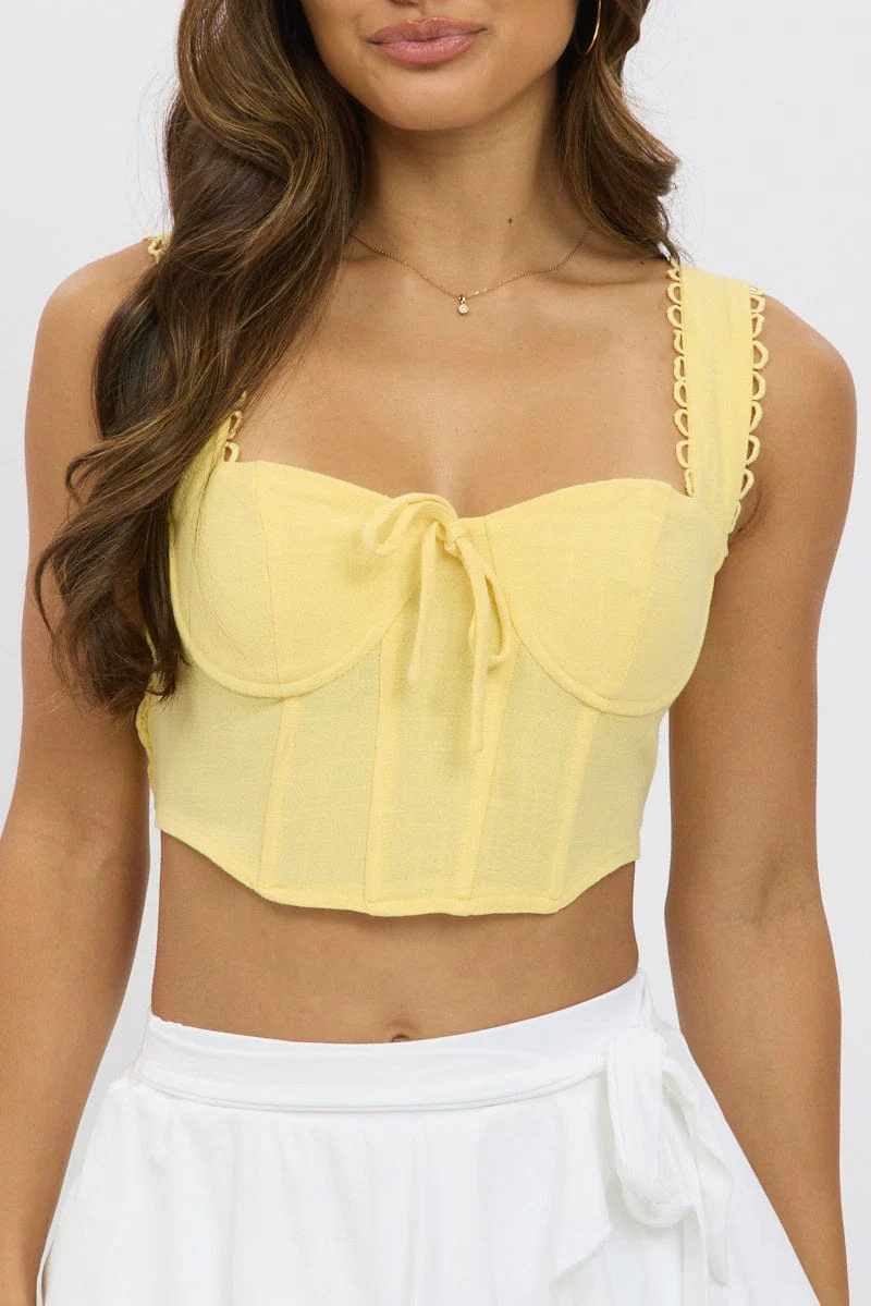 Yellow Broderie Corset Top Sleeveless Crop - Image 6