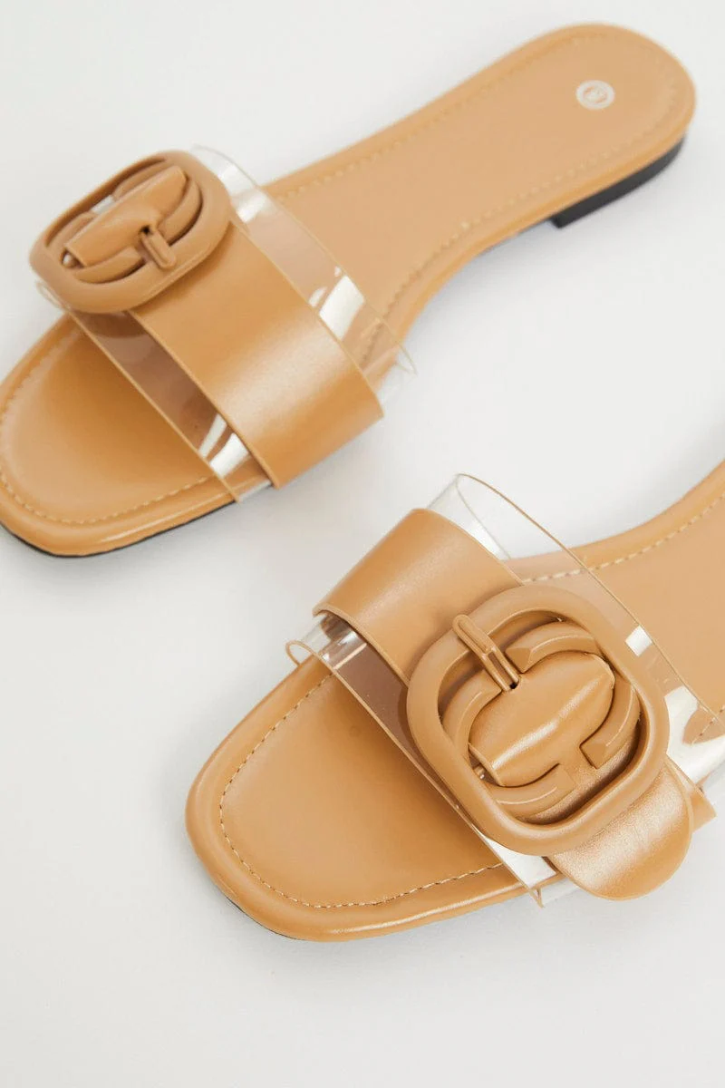 Yellow Buckle Detail Flat Slides - Image 2