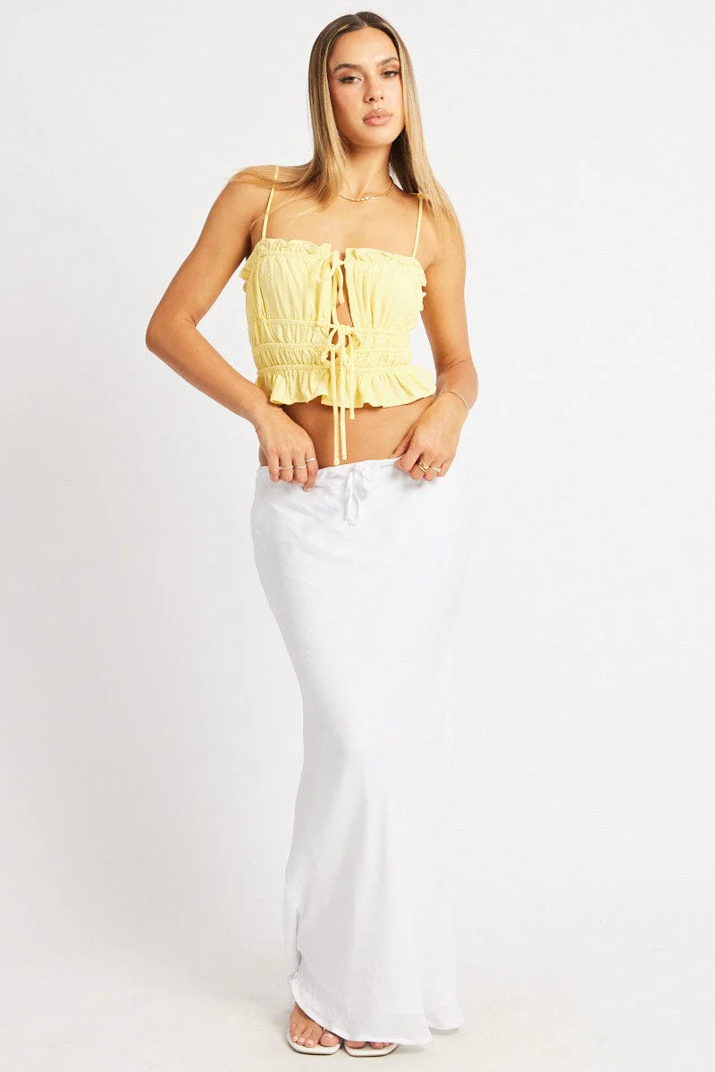 Yellow Cami Top Sleeveless Tie Front Linen Blend - Image 2