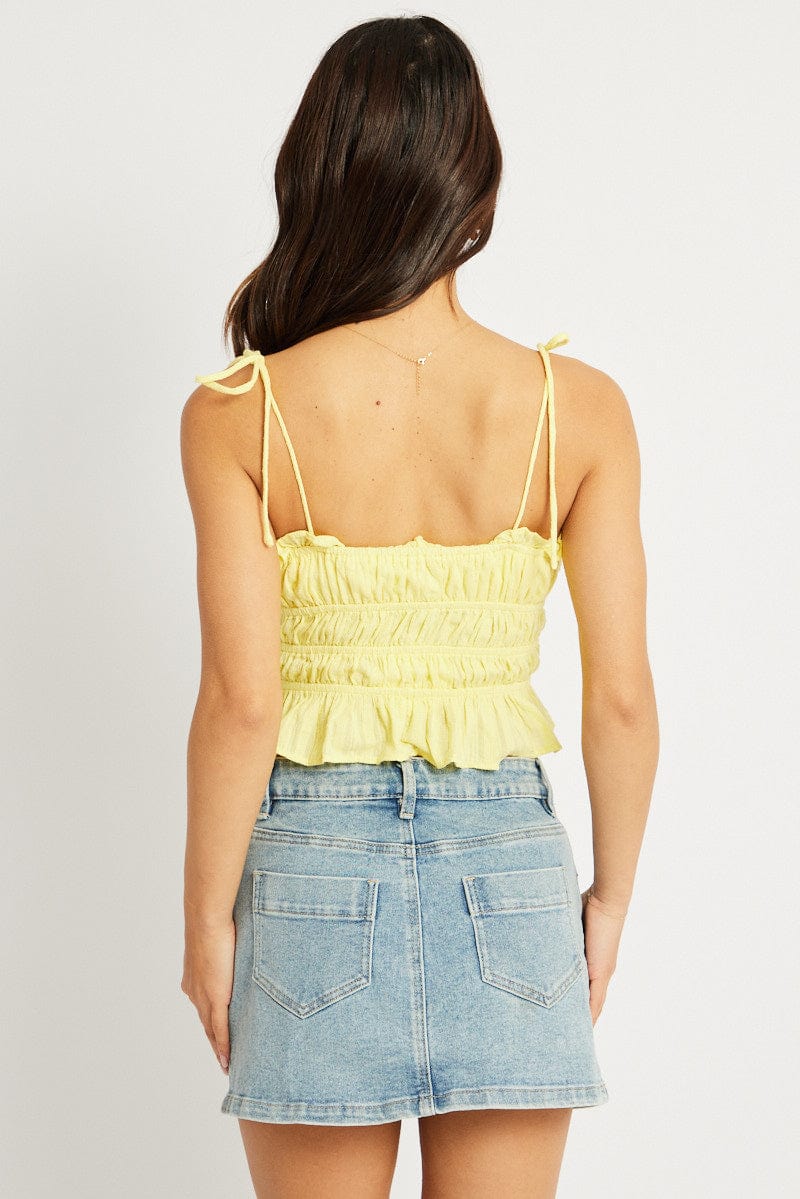 Yellow Cami Top Sleeveless Tie Front Textured - Image 5